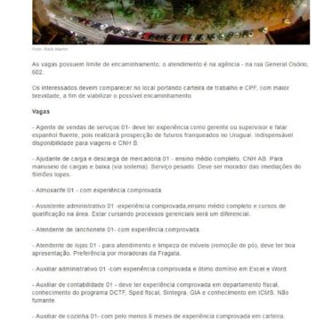 Algumas vagas de emprego em Pelotas – Portal Be