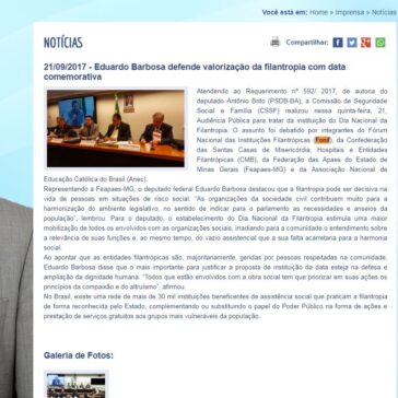 Eduardo Barbosa defende valorização da filantropia com data comemorativa – Eduardo Barbosa