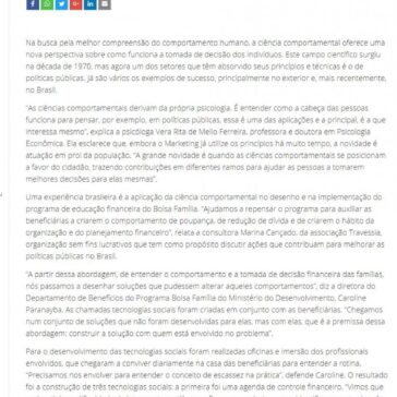 Ciência comportamental pode auxiliar no desenvolvimento das políticas públicas