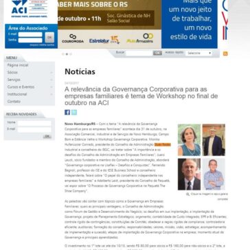 A relevância da Governança Corporativa para as empresas familiares é tema de Workshop no final de outubro na ACI – ACI