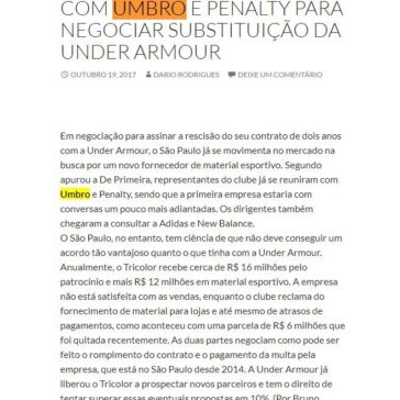 SPNET : São Paulo se reúne com Umbro e Penalty para negociar substituição da Under Armour –