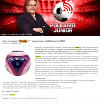 Nova roupagem: Penalty S11 será a bola do Catarinense 2018 – Polidoro Junior