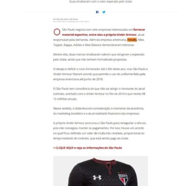 Veja quais empresas negociam com o São Paulo o fornecimento de material – Globo Esporte