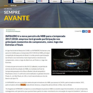 INFRAERO é a nova parceira do NBB para a temporada 2017/2018; empresa terá grande participação nos principais momentos do campeonato, como Jogo das Estrela – LNB Liga Nacional de Basquete