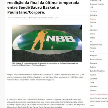 Basquete – NBB 2017/2018: NBB chega a 10ª temporada e o jogo de abertura será a reedição da final da última temporada entre Sendi/Bauru Basket e Paulis – News Portal