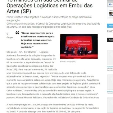 Grupo Argentino Andreani investe R$ 15 milhões em sua Central de Operações Logísticas em Embu das Artes (SP) – F5