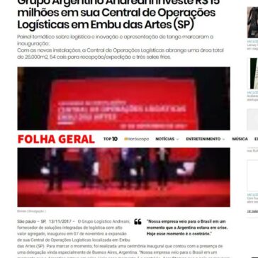 Grupo Argentino Andreani investe R$ 15 milhões em sua Central de Operações Logísticas em Embu das Artes (SP) – Folha Geral