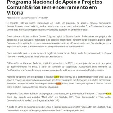 Programa Nacional de Apoio a Projetos Comunitários tem encerramento em Vitória – Campo Grande Notícias