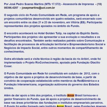PROGRAMA NACIONAL DE APOIO A PROJETOS COMUNITÁRIOS TEM ENCERRAMENTO EM VITÓRIA – DIÁRIO DO RIO PRETO