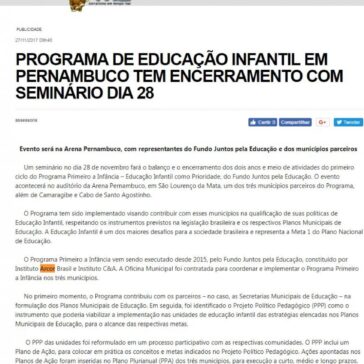 PROGRAMA DE EDUCAÇÃO INFANTIL EM PERNAMBUCO TEM ENCERRAMENTO COM SEMINÁRIO DIA 28 – Tudo do MS