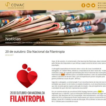 20 de outubro: Dia Nacional da Filantropia – Covac
