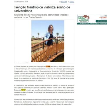 Isenção filantrópica viabiliza sonho de universitária – Mais Expressão