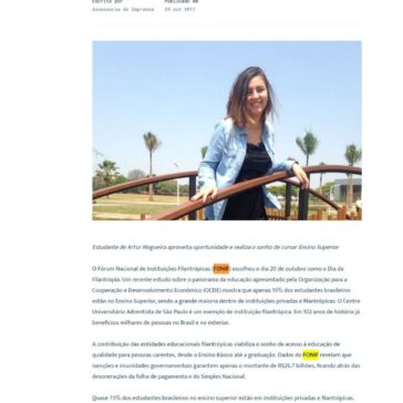 Isenção filantrópica viabiliza sonho de universitária – UNASP