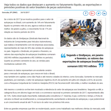SETOR DE AUTOPEÇAS NO BRASIL MOSTRA CRESCIMENTO E SURPREENDE EM 2017 – Dino