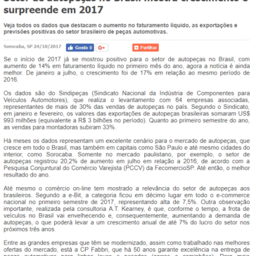Setor de autopeças no Brasil mostra crescimento e surpreende em 2017 – Empresa S/A