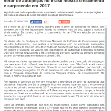 Setor de autopeças no Brasil mostra crescimento e surpreende em 2017 – Matraca Cultural