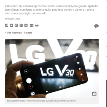 IFA 2017: LG lança smartphone V30, mais compacto e com melhor câmera – O Estado de S. Paulo