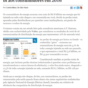 Perdas de energia custam mais de R$ 8 bi aos consumidores em 2016 – Valor Econômico Online