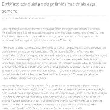 Embraco conquista dois prêmios nacionais esta semana – Mirian Gasparin