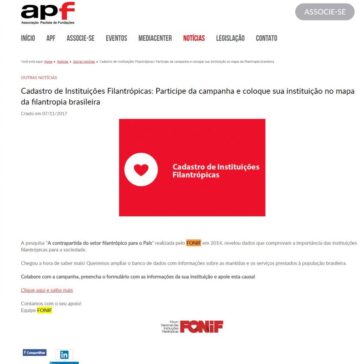Cadastro de Instituições Filantrópicas: Participe da campanha e coloque sua instituição no mapa da filantropia brasileira – APF