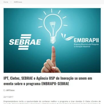 IPT, Cietec, SEBRAE e Agência USP de Inovação se unem em evento sobre o programa EMBRAPII-SEBRAE – ANPEI