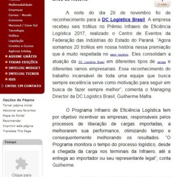 DC Logistics Brasil recebe seis troféus no Prêmio Infraero de Eficiência Logística 2017 – Intelog