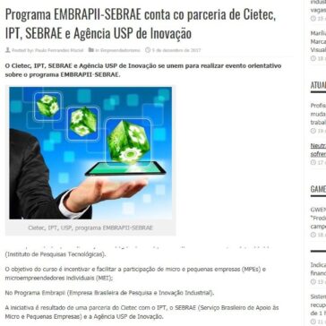 Programa EMBRAPII-SEBRAE conta co parceria de Cietec, IPT, SEBRAE e Agência USP de Inovação – Overbr