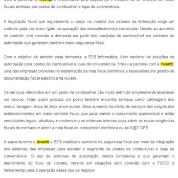 Parceria da Inventti com a EC5 garante maior segurança fiscal para postos de combustível e lojas de conveniência – SEGS
