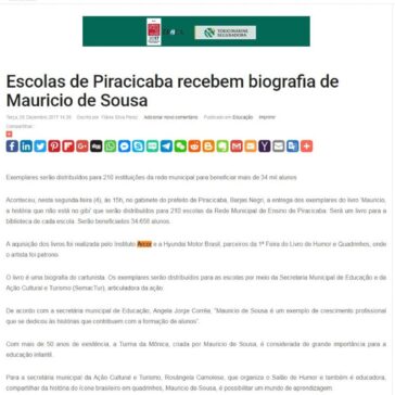 Escolas de Piracicaba recebem biografia de Mauricio de Sousa – SEGS