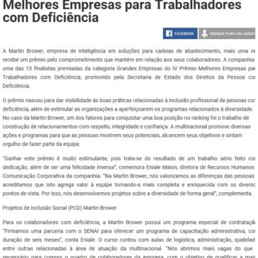 Martin Brower é destaque no IV Prêmio Melhores Empresas para Trabalhadores com Deficiência – LogWeb