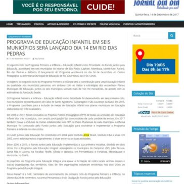 PROGRAMA DE EDUCAÇÃO INFANTIL EM SEIS MUNICÍPIOS SERÁ LANÇADO DIA 14 EM RIO DAS PEDRAS – Jornal Dia Dia