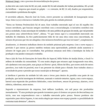 Novo galpão no Presídio de Santa Rita do Sapucaí vai aumentar o número de vagas de trabalho – Vale Independente