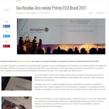 Sou Resíduo Zero recebe Prêmio ECO Brasil 2017 – Sou Resíduo Zero