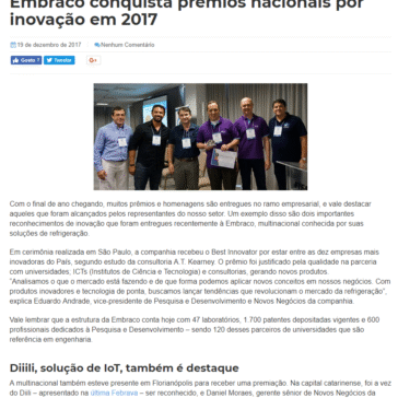 Embraco conquista prêmios nacionais por inovação em 2017 – Web Ar Condicionado