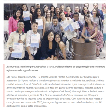 Projeto Gerando Falcões forma sua turma de programação com apoio da SoftwareONE, Microsoft, Niteo e Redbelt – MTI Tecnologia