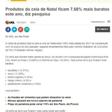 Produtos da ceia de Natal ficam 7,68% mais baratos este ano – BOL Notícias