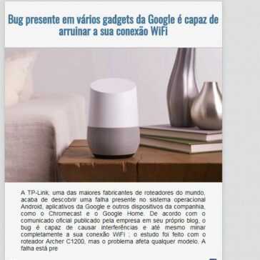 Bug presente em vários gadgets da Google é capaz de arruinar a sua conexão WiFi – EexpoNews