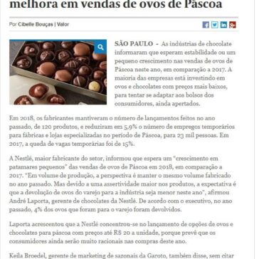 Indústrias de chocolate esperam melhora em vendas de ovos de Páscoa – Valor Econômico (On-line)