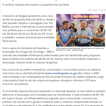 AMO poderá ser beneficiada pela Nota da Gente – Infonet