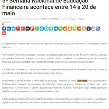 5ª Semana Nacional de Educação Financeira acontece entre 14 a 20 de maio – SEGS