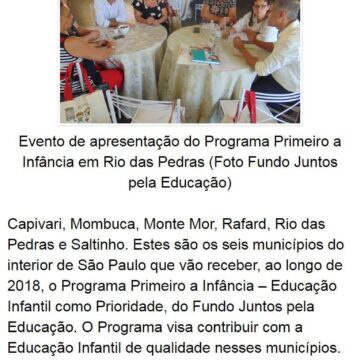 PROGRAMA DE EDUCAÇÃO INFANTIL BENEFICIA SEIS MUNICÍPIOS PAULISTAS EM 2018 -DIÁRIO DO RIO PRETO