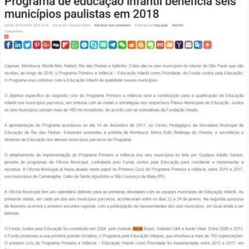 Programa de educação infantil beneficia seis municípios paulistas em 2018 – SEGS