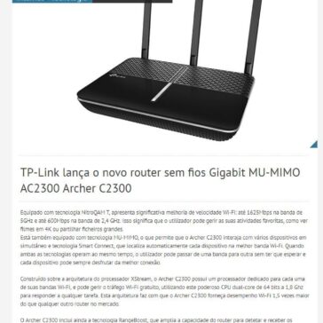 TP-Link lança o novo router sem fios Gigabit MU-MIMO AC2300 Archer C2300 – Techenet