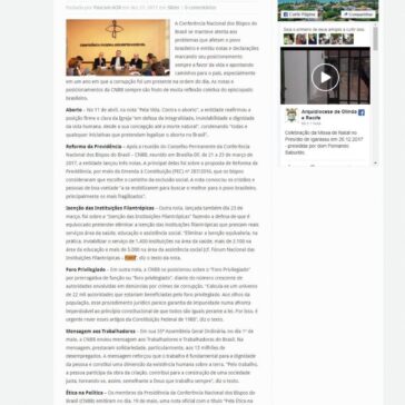 CNBB firmou posições sobre temas importantes em 2017 – Arquidiocese de Olinda e Recife