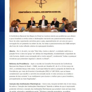 Em 2017, a CNBB marcou firme posição sobre temas importantes para o Brasil – CNBB