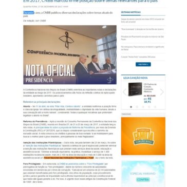 Em 2017, CNBB marcou firme posição sobre temas relevantes para o país – Canção Nova Notícias