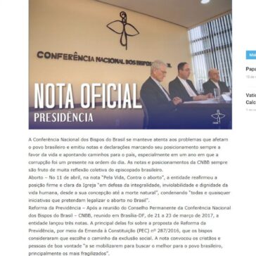 Em 2017, a CNBB marcou firme posição sobre temas importantes para o Brasil – Editora Cirios