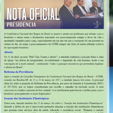 Em 2017, a CNBB marcou firme posição sobre temas importantes para o Brasil – O Paraíso de José