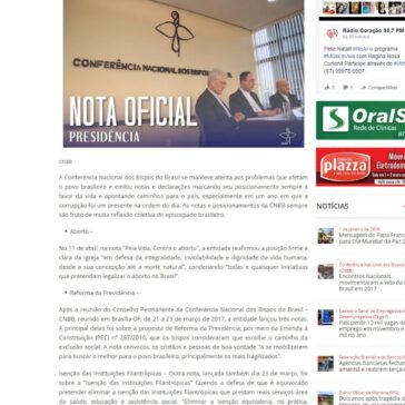 Em 2017, a CNBB marcou firme posição sobre temas importantes para o Brasil – Rádio Coração