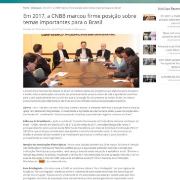 Em 2017, a CNBB marcou firme posição sobre temas importantes para o Brasil – Diocese de Crateús